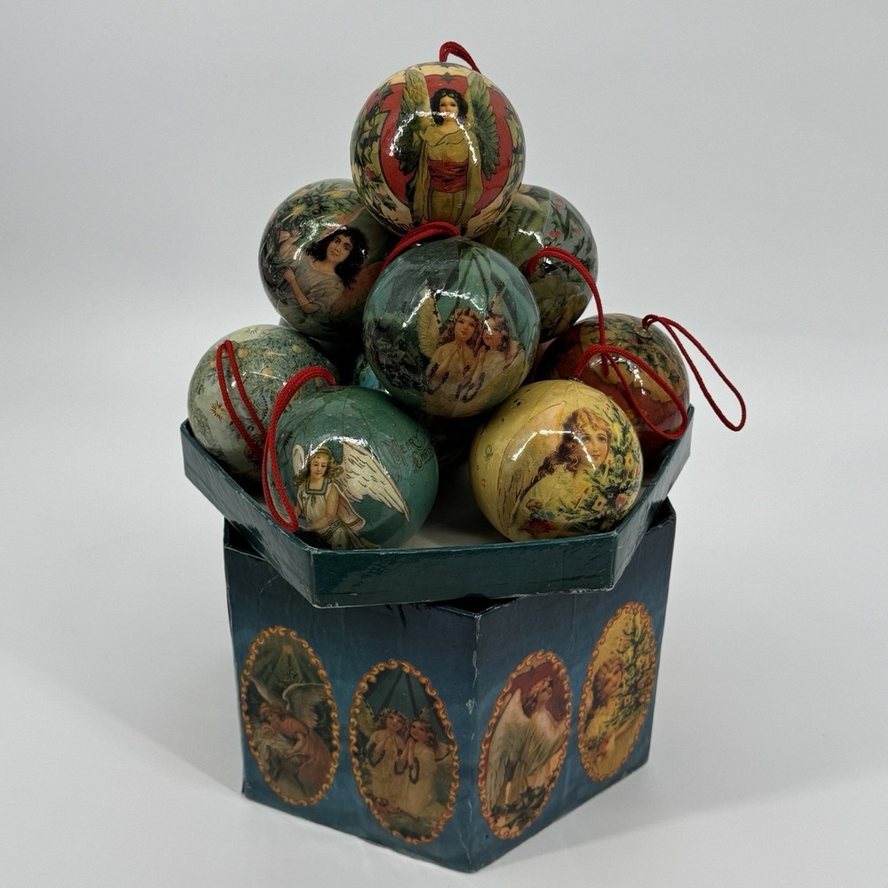 Vintage Twelve Glorious Angels Christmas‎ Ornament Set Victorian Angel Holiday